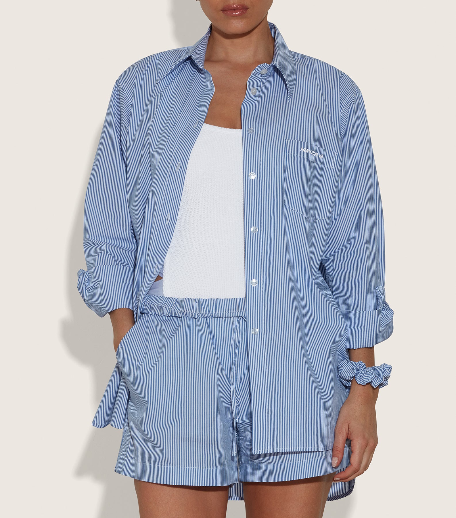 Embroidered Oversized Shirt - Blue Stripe