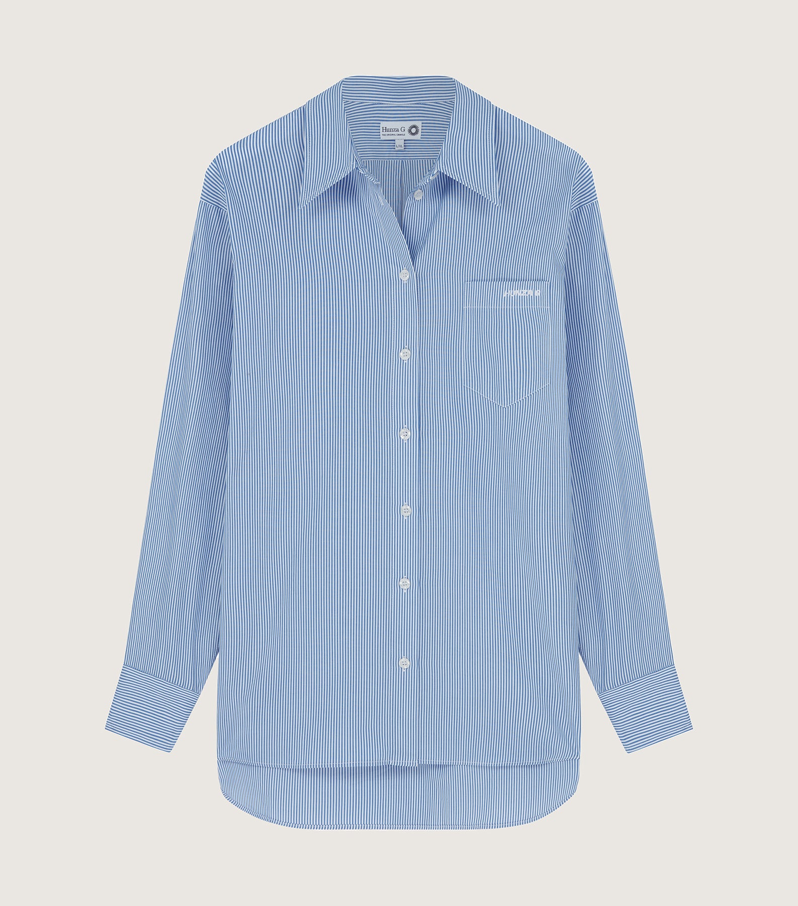 Embroidered Oversized Shirt - Blue Stripe