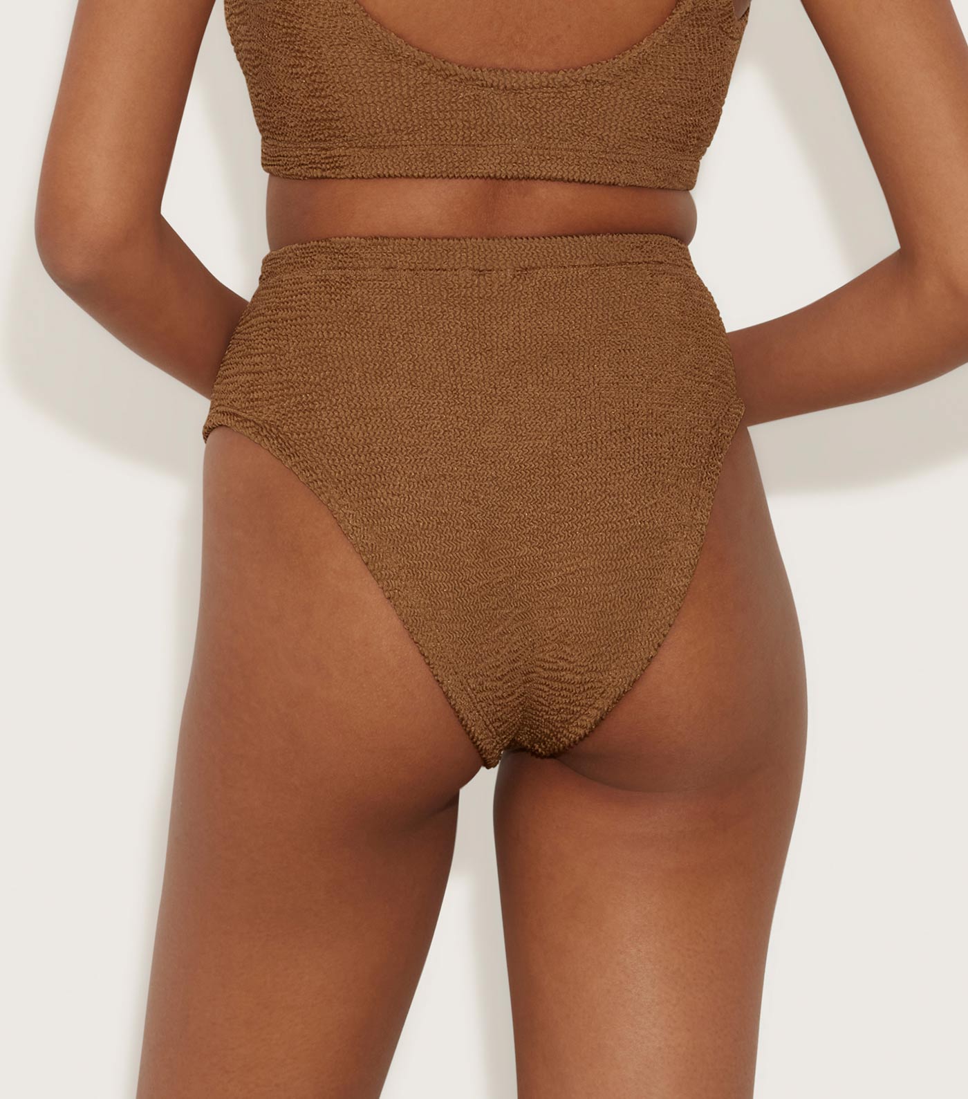 High Waist Bikini Bottom - Metallic Cocoa