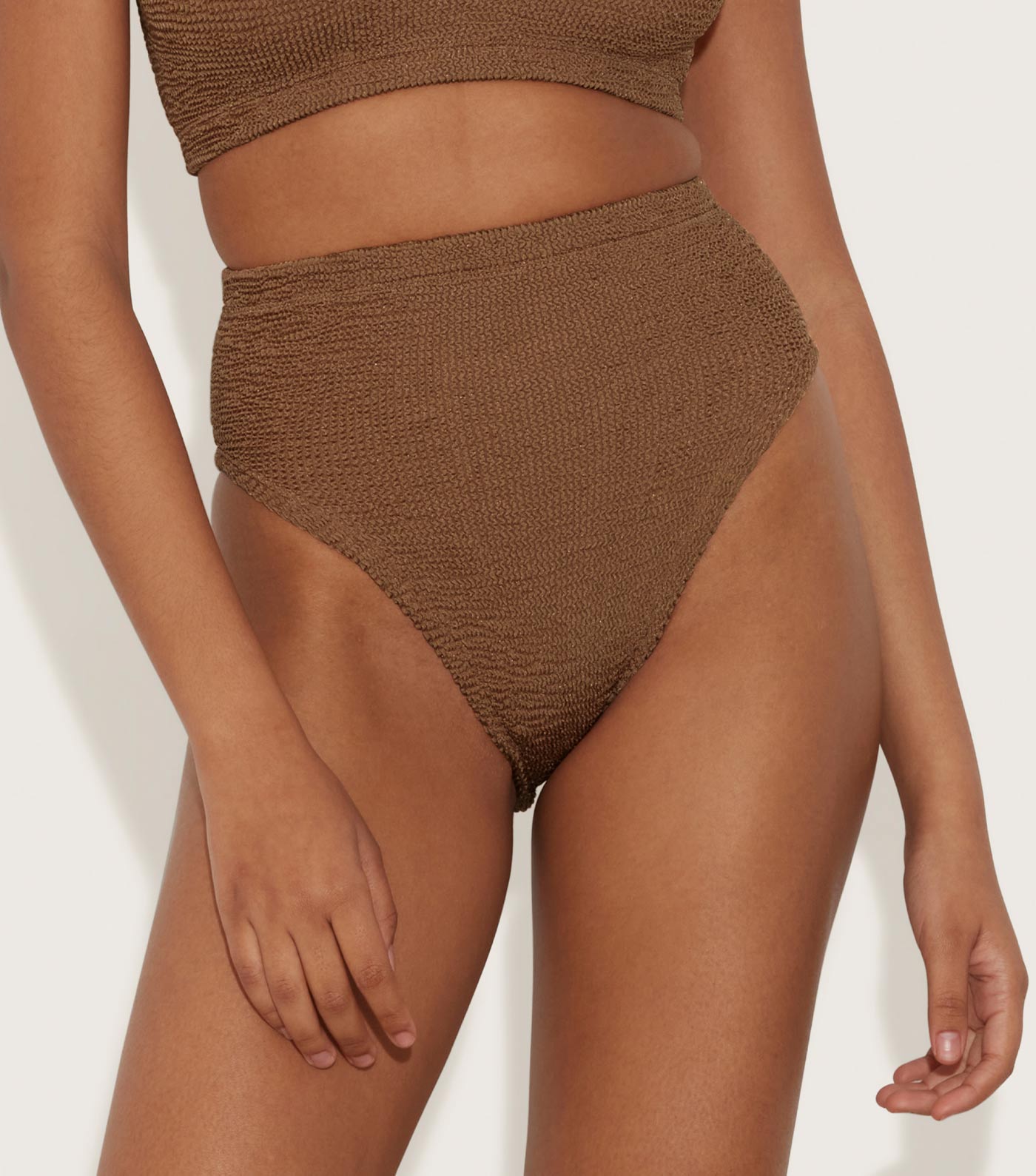 High Waist Bikini Bottom - Metallic Cocoa