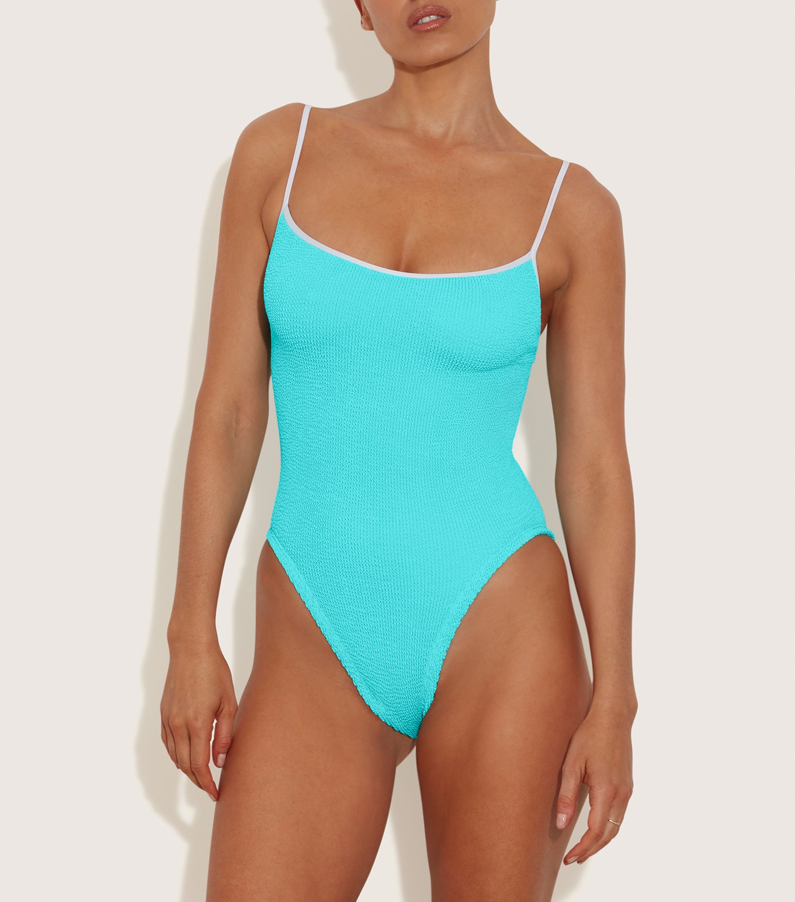 Pamela Swim Contrast  - Aqua/White