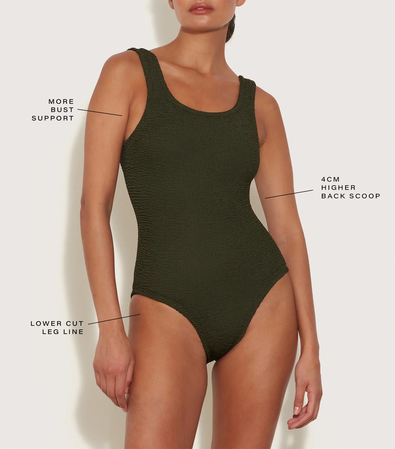 Coverage Square Neck Swim - Metallic Khaki